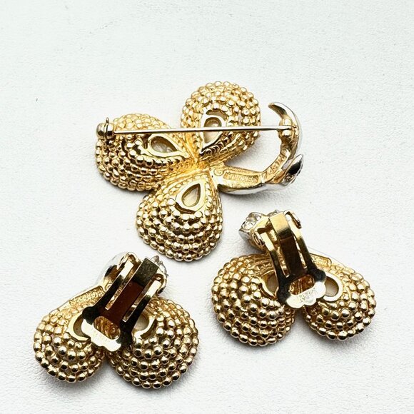 Vintage Marcel Boucher Baby Teeth Gold tone Brooch Pin Clip Earrings Signed - Picture 2 of 7